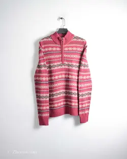 بافت وینتیج نیم زیپ قرمز