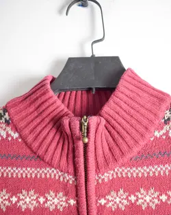 بافت وینتیج نیم زیپ قرمز