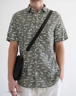 پیراهن لینن آستین کوتاه طرح دار Jean Pascale