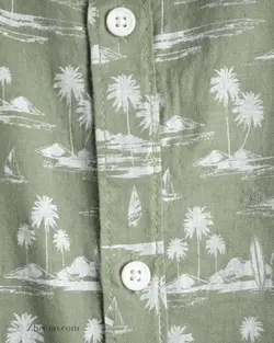 پیراهن لینن آستین کوتاه طرح دار Jean Pascale