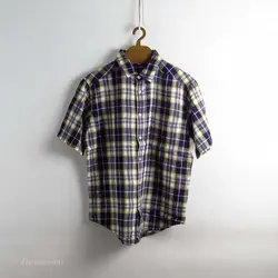 پیراهن کنف آستین کوتاه چهارخونه