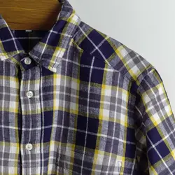 پیراهن کنف آستین کوتاه چهارخونه