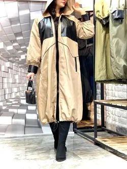 بارونی بلند استردار چرم دوزی شده(۱۱۰۰)