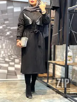 مانتو سوییت ضخیم ترکیبی با چرم(۱۰۳۷)