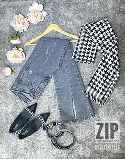 شلوار بوت کات جلو چاکدار طوسی (1278)