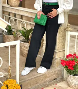شلوار بگ مشکی پایین ریش دار  (1480)
