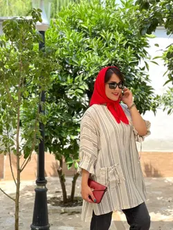 مانتو جلو بسته راه راه آستین گت(1541)