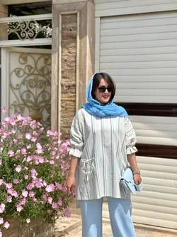 مانتو جلو بسته راه راه آستین گت(1541)