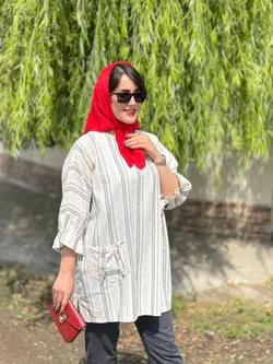 مانتو جلو بسته راه راه آستین گت(1541)