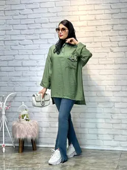 شومیز مانتویی اسپرت تک جیب(1558)