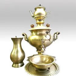 سماور زغالی برنجی و همراه سرویس