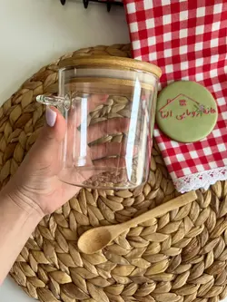 بانکه پیرکس گرد درب بامبو- قطر 9.5 سانت- مدل قاشق دار