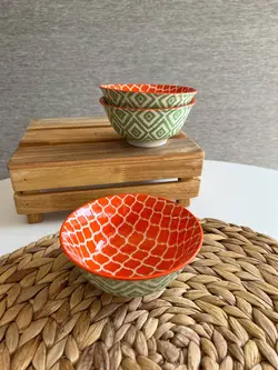 کاسه ماست خوری دنی هوم- طرح نارنجی سبز مدل لبه پهن