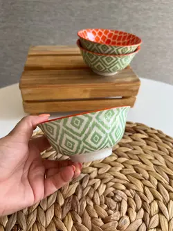 کاسه ماست خوری دنی هوم- طرح نارنجی سبز مدل لبه پهن