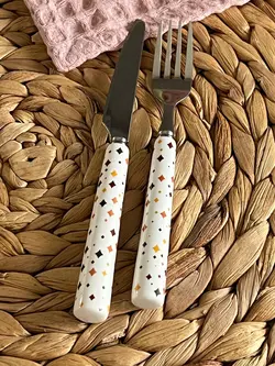 قیمت و خرید کارد و چنگال میوه خوری دسته سرامیکی venti طرح گلگلی