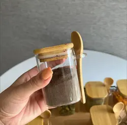 بانکه پیرکس مربعی قاشق دار در بامبو- 6 سانت