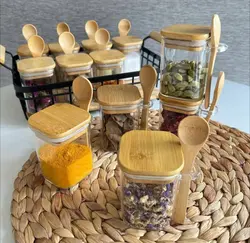 بانکه پیرکس مربعی قاشق دار در بامبو- 6 سانت