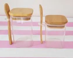 بانکه پیرکس مربعی قاشق دار در بامبو- 6 سانت