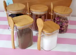 بانکه پیرکس مربعی قاشق دار در بامبو- 6 سانت