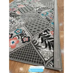 کناره گلیم گلدار زمینه طوسی کد 3080