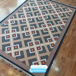 گلیم فرش ماشینی سرمه ای طرح مدرن کد 810