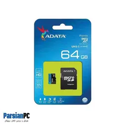 کارت حافظه‌ microSDHC ای دیتا مدل Premier کلاس 10 استاندارد UHS-I U1 سرعت 50MBps همراه با آداپتور SD ظرفیت 64 گیگابایت