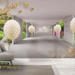 پوستر دیواری گل طلایی و توپ سفید سه بعدی-کدpd1431