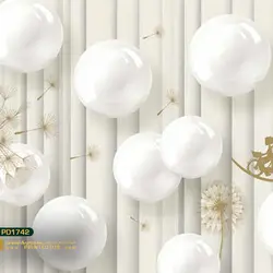 پوستر دیواری توپ سفید و قاصدک طلایی سه بعدی-کدpd1742