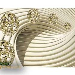 پوستر دیواری توپ طلایی و بکگراند موج دار سه بعدی-کدpd2213