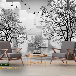 پوستر دیواری سه بعدی سفید طرح درخت-کدPD1087