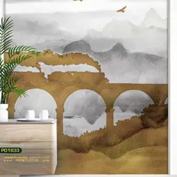 پوستر دیواری طوسی قهوه ای طرح پل ریل قطار-کدPD16333