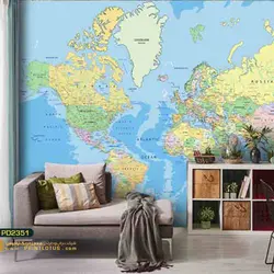 پوستر دیواری آبی طرح نقشه جهان-کدpd2351
