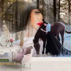 پوستر دیواری دختر و اسب طرح هنری-کدpd2199