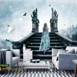 پوستر دیواری دختر رو پله طرح هنری-کد2305