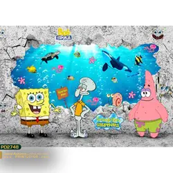 پوستر دیواری باب اسفنجی و پاتریک و آکواریوم طرح کودک-کدpd2748
