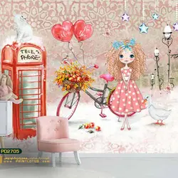 پوستر دیواری دختر و دوچرخه طرح کودک-کدpd2705