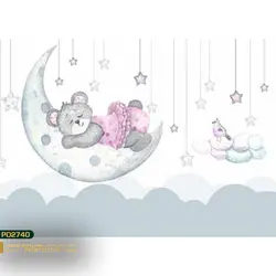 پوستر دیواری خرس خوابیده روی ماه طرح کودک-کدpd2740