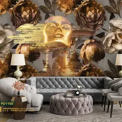 پوستر دیواری چهره طلایی با گل مخصوص لوتوس-کدpd1182