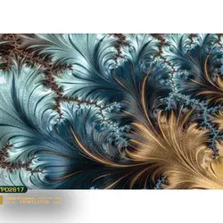 پوستر دیواری طرح پر آبی و طلایی مخصوص لوتوس-کدpd2617