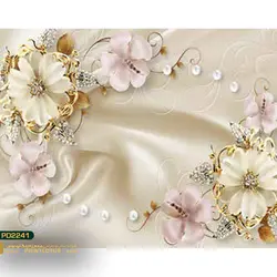 پوستر دیواری گل صورتی و نقره ای پشت تلوزیون هلندی سه بعدی-کدpd2241