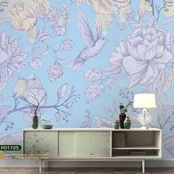 پوستر دیواری نقاشی گل و پرنده بنفش و زرد نگاره-کدpd1725