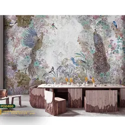 پوستر دیواری طاووس و پرنده و گل نگاره-کدpd2466