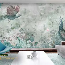 پوستر دیواری طاووس سبز و گل نگاره-کد2470