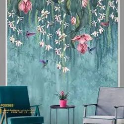 پوستر دیواری گل ریز سفید و صورتی و پرنده نگاره-کدpd2569