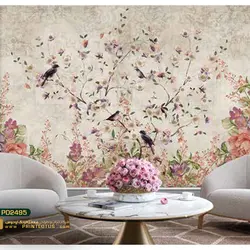 پوستر دیواری گل و پرنده نگاره-کدpd2495
