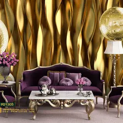 پوستر دیواری موج دار طلایی و توپ طلایی سه بعدی-کدpd1305