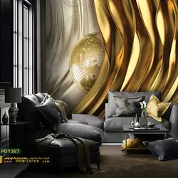 پوستر دیواری موج دار طلایی و کرم و توپ طلایی سه بعدی-کدpd1327