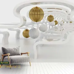 پوستر دیواری توپ طلایی و سفید سه بعدی-کدpd1430