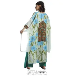 مانتو سفید با گل ابی و سوزن دوزی Ramak