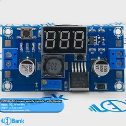 تغذیه ماژول lm2596-adj با نمایشگر و کلید تغییر ولتاژ از ورودی به خروجی و برعکس